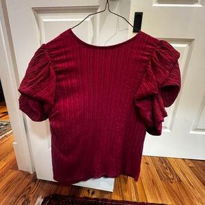 The Pants Store: Wine Puff Sleeve Textured Blouse